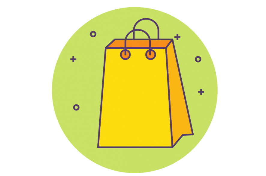 yellow shopping bag on green background